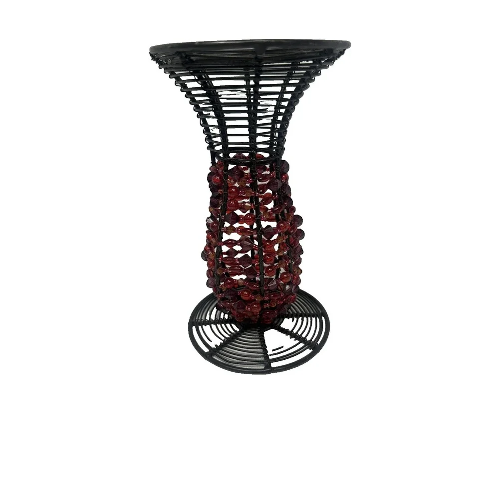 home‎ decor candle stand black wire with red beads